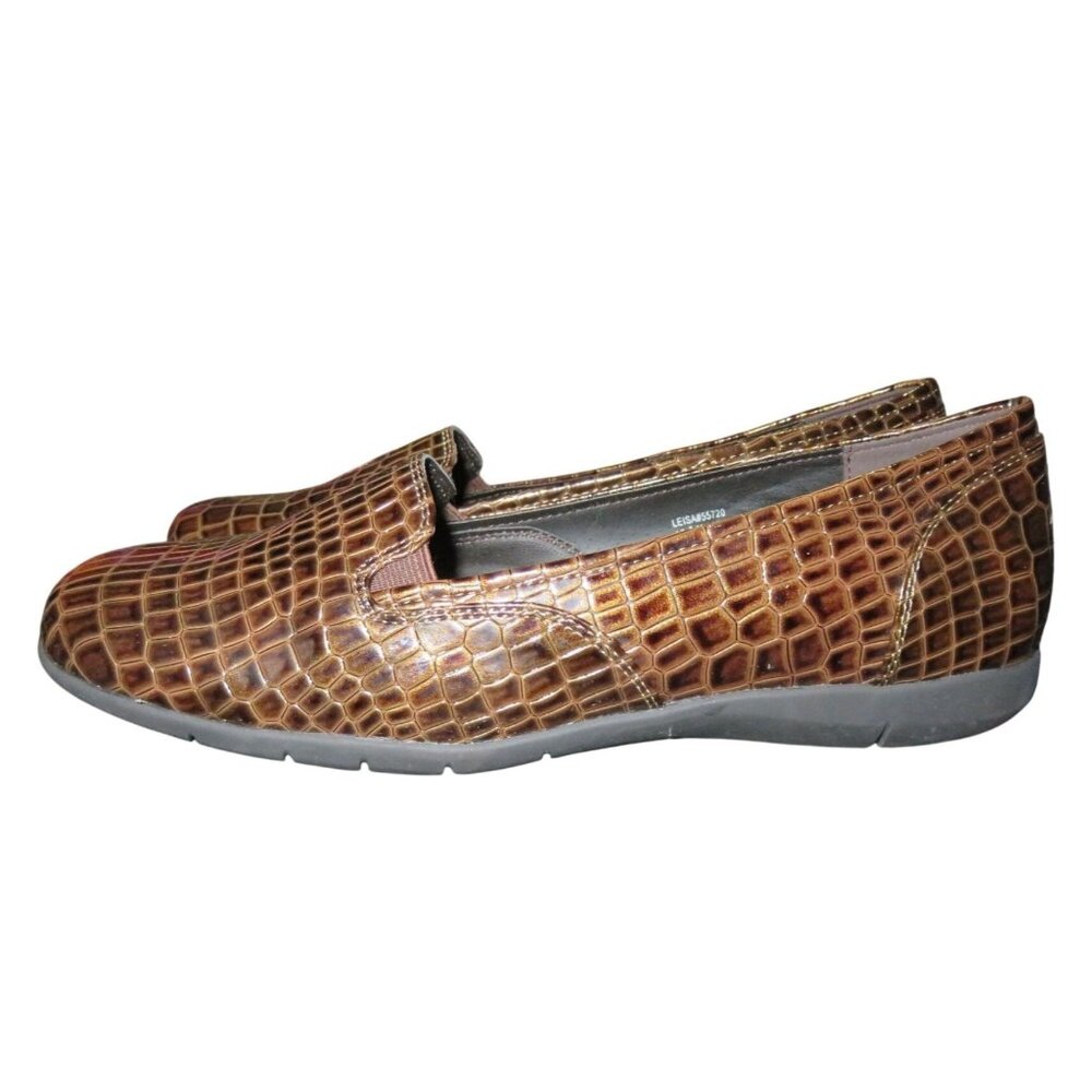 Comfort View Leisa Brown Crocodile Vegan Patent Leather Loafers Flats 10.5